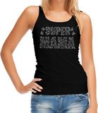 Bellatio Decorations Glitter Super Mama tanktop zwart met steentjes/ rhinestones voor dames - Moederdag cadeaus - Glitter kleding/ foute party outfit S