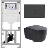 Geberit QeramiQ Dely Swirl Toiletset - 36.3x51.7cm - Geberit UP320 inbouwreservoir - met Burda frame - 35mm zitting - bedieningsplaat antraciet mat - rechthoekige knoppen - mat zwart