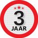 Bellatio Decorations 3 jaar leeftijd sticker - rond - Dia 9 cm - 3 jaar verjaardag - jubileum - leeftijd versiering