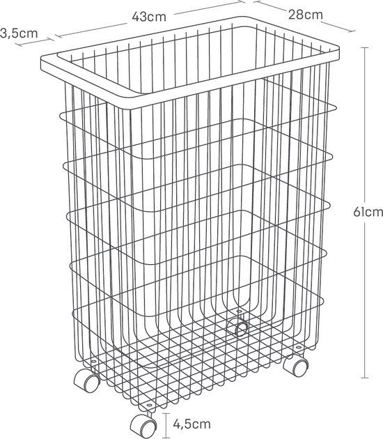 Yamazaki Tower Wasmand op Wielen - Wit - 55 l