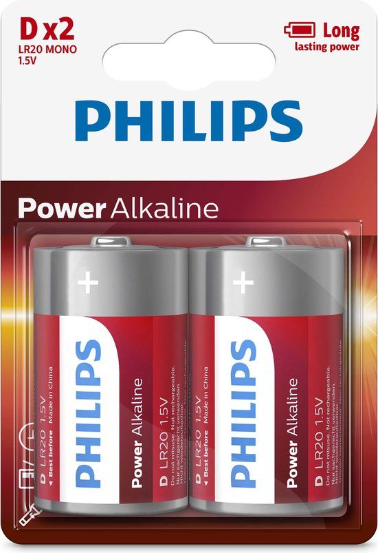 Philips LR20 D Alkaline Batterijen - 2 stuks