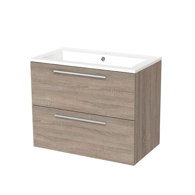 Maxaro Badkamermeubel 80cm Modulo Eiken 2 Lades Vlak Wastafel Mineraalmarmer