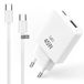 GaN Snellader 45 W + USB-C naar USB-C kabel 2 m nylon gevlochten – compact stopcontact en versterkte kabel 60 W – voor iPhone 17, Samsung, MacBook, iPad en tablets – wit
