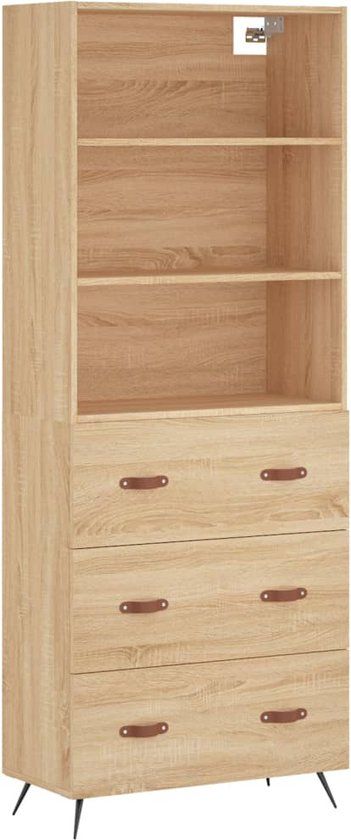 vidaXL Hoge kast 69,5x34x180 cm bewerkt hout sonoma eikenkleurig