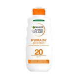 Garnier Ambre Solar Beschermende melk, Hydra 24H Protect, Gezicht en lichaam, ultra hydraterend, de hele dag, met gemiddelde bescherming, SPF 20, waterdicht, snelle absorptie, 200 ml
