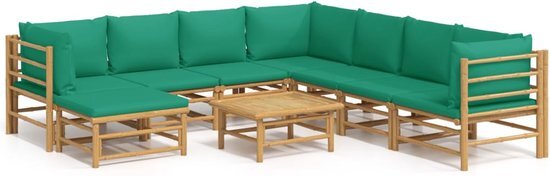 vidaXL 9-delige Loungeset met kussens bamboe groen