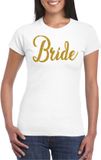 Bellatio Decorations Vrijgezellenfeest T-shirt voor dames - bride - wit - gouden glitter - bruiloft M
