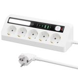 AUNNO Stekkerdoos met USB, 5-voudige stekkerdoos met 2 USB-A- en 2 USB-C-poorten, 1,8 m lange stekkerdoos met schakelaar en overspanningsbeveiliging, stroomkabel met regelbare