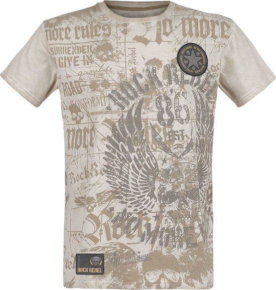 Rock Rebel by EMP Beige vintage t-shirt met all-over print - Heren - XXL