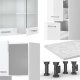 Vicco R-Line Complete keukeneenheid – 350 cm met hoge kast, met marmeren werkblad Wit hoogglans/wit