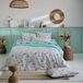 Housse de couette coton floral exotique réversible uni bleu 200x200 cm