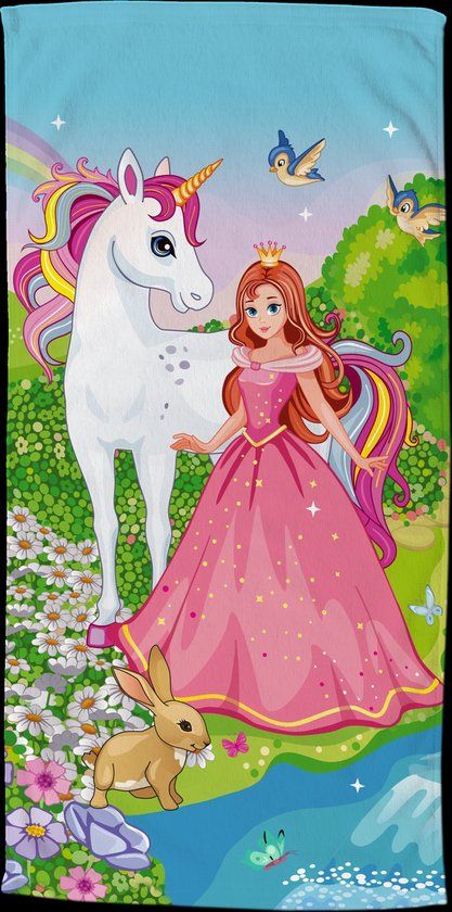 Good Morning Kinderstrandlaken "eenhoorn en prinses" - Multi - (75x150 cm) - Katoen