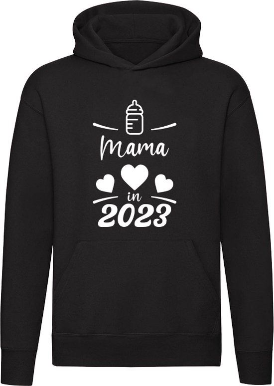 Sol's Ik word Mama in 2023 Dames Hoodie - Zwart - Maat L - Unisex