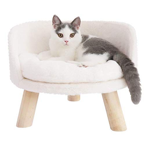 BingoPaw Kattenbankstoelbed - Verhoogd Scandinavisch huisdierkrukbed met afneembare waterdichte mat - Dia 40cm