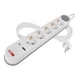 EMOS - Stekkerdoos 5-voudig met USB Fast Charge opladen, 3 m kabel - meervoudig stopcontact met schakelaar voor binnenshuis - geschikt voor wandmontage - 5 x stopcontact, 1 x USB C, 1 x USB A - wit