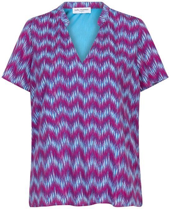 Lofty Manner T-shirt Blouse Mayra Qe07 812 Multi Wave Print Dames Maat - S