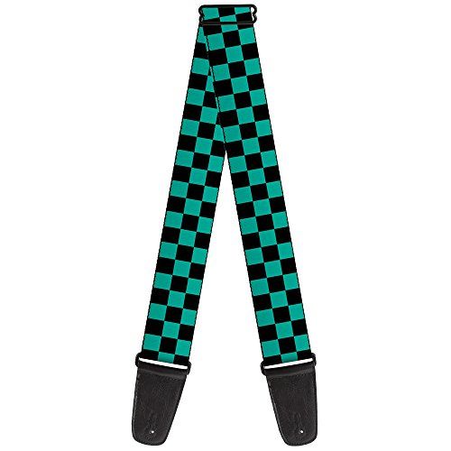 Buckle-Down Gitaarband Checker Zwart Teal 2 Inches Breed (GS-W32914)