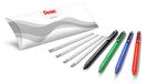 Pentel iZee BX470 balpen, lage viscositeit, brede punt, 1 mm, 4 stuks + 4 zakjes met elk 2 navulvullingen, zwart, rood, blauw, groen