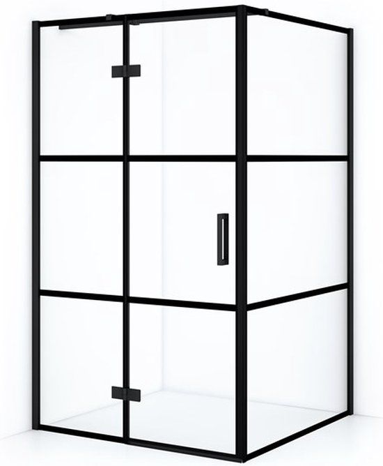 Maxaro Douchecabine Diamond 110x100cm 8mm Helder Veiligheidsglas met Zwarte Strepen Mat Zwart