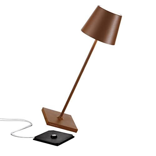 Zafferano [Amazon Exclusive] Poldina Pro, Draadloze LED Tafellamp Oplaadbaar, Touch-Dimmer, IP65 Binnen/Buitengebruik, Lange Levensdruu, Aluminium, H38cm, met USB-Multi-Oplader (EU,VK,VS) – Corten