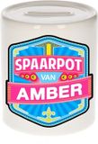 Bellatio Decorations Kinder spaarpot met naam - Amber - keramiek - met dop - wit