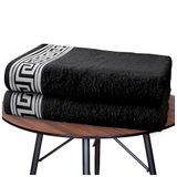 GC GAVENO CAVAILIA Set van 2 badhanddoeken in Griekenland, 100% Egyptisch katoenen badhanddoeken, 500 g/m², sneldrogende designhanddoeken, 80 x 170 cm, zwart