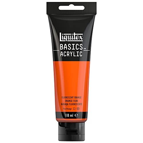 Liquitex 8870070 Basics enkelvoudig pigmenteerde acrylverf, kunstenaarspigmenten, lichtecht, medium viscositeit, goede kwaliteit, satijn finish - 118ml tube, Fluorescent Orange