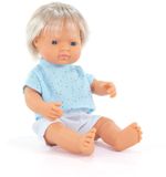 MINILAND Pop - Europese Jongen Blondharig 38Cm - Incl. Vriendschapsarmband + Stickers - 10 Maanden