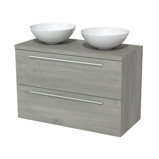 Maxaro Badkamermeubel voor Waskom 100cm Modulo Plato Grijs Eiken 2 Lades Vlak