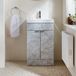 Hudson Reed Meuble de salle de bain – 50 cm – Gris béton – Avec lavabo – Poignées invisibles chromées – Cluo