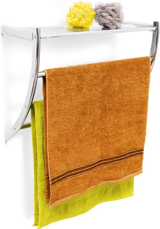 Relaxdays handdoekrek RVS met plateau handdoekhouder roestvrij staal plankje