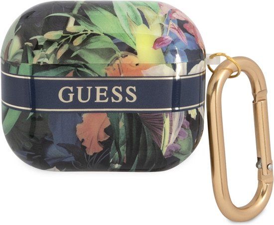 Guess TPU Flower Print Case voor Apple AirPods 3 - Blauw