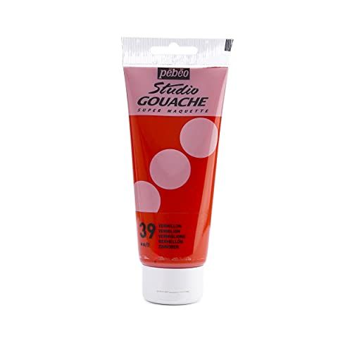 Pébéo Gouache kleur, 100 ml, tube gouache kleur, fijne kwaliteit, ideaal voor studie, 1 tube van 100 ml, vermiljoenrood