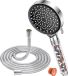 Unyqoos® Douche de tête avec filtre et tuyau de 1,8 mètre – Ø 120 mm, douche de pluie, 6 jets, économie d'eau (max. 7,5 litres/minute), suceurs en silicone anti-calcaire, chrome