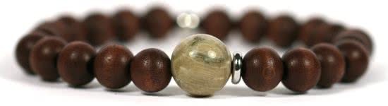 Heaven Eleven - heren armband - Bruin hout - 10mm - Jaspis kraal - 20cm voor andere maten zie omschrijving