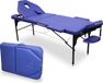 WELLCORE Table de massage pliable en aluminium, avec dossier inclinable, 185 x 65 cm, cuir artificiel, réglable en hauteur, appui-tête articulé, trou pour le visage, bleu, avec sac de transport, jusqu'à 225 kg