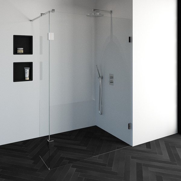 Saniclass Create inloopdouche 140x200cm profielloos met 40cm zijwand met antikalk en 8mm veiligheidsglas chroom 4JC2-140/40ch