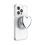 PopSockets Ronde telefoongreep compatibel met MagSafe, inclusief adapterring, telefoonhouder, compatibel met draadloos opladen - hart van zilver