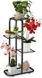Merkloos Relaxdays plantenstandaard metaal - 4 etages - binnen - buiten - 81x44x24,5 cm - zwart
