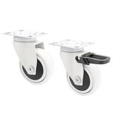 WAGNER Design 3C Zwenkwielen/meubelwielen met bevestigingsplaat - set van 2 - wit, 1 wiel zonder 1 wiel met rem, met zacht loopvlak, Ø 75 mm, kogellager, max. belasting 75 kg/wiel - 02227602