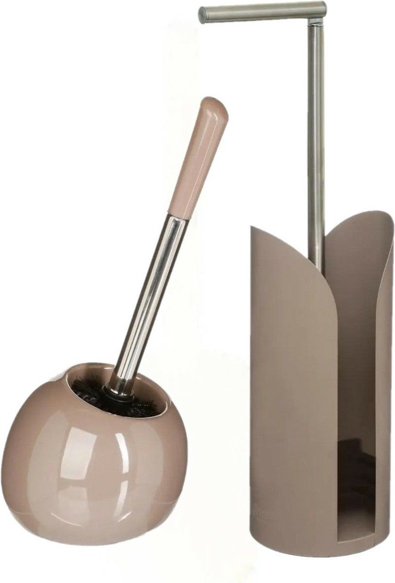 5five WC-borstel/toiletborstel met toiletrolhouder set - Taupe - Keramiek
