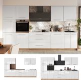 Vicco Complete keukeneenheid Fame-Line, Wit Hoogglans/Goudkleurig Eiken, 340 cm, WB Eik