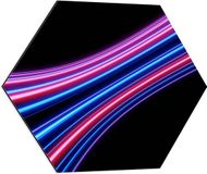 Merkloos / Sans marque Dibond Hexagon - Cirkelvormige Roze, Paarse en Blauwe Neon Strepen - 60x52.2 cm