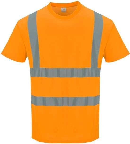 Portwest Katoen comfort Tshirt Oranje met korte mouw en reflectie strepen Maat XL