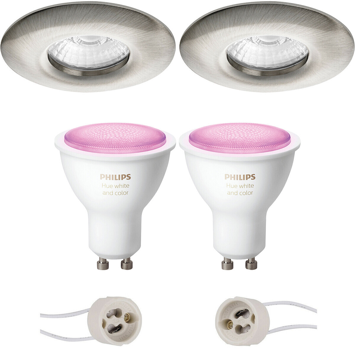 BES LED Pragmi Luno Pro - Waterdicht IP65 - Inbouw Rond - Mat Nikkel - Ø82mm - Philips Hue - LED Spot Set GU10 - White and Color Ambiance - Bluetooth