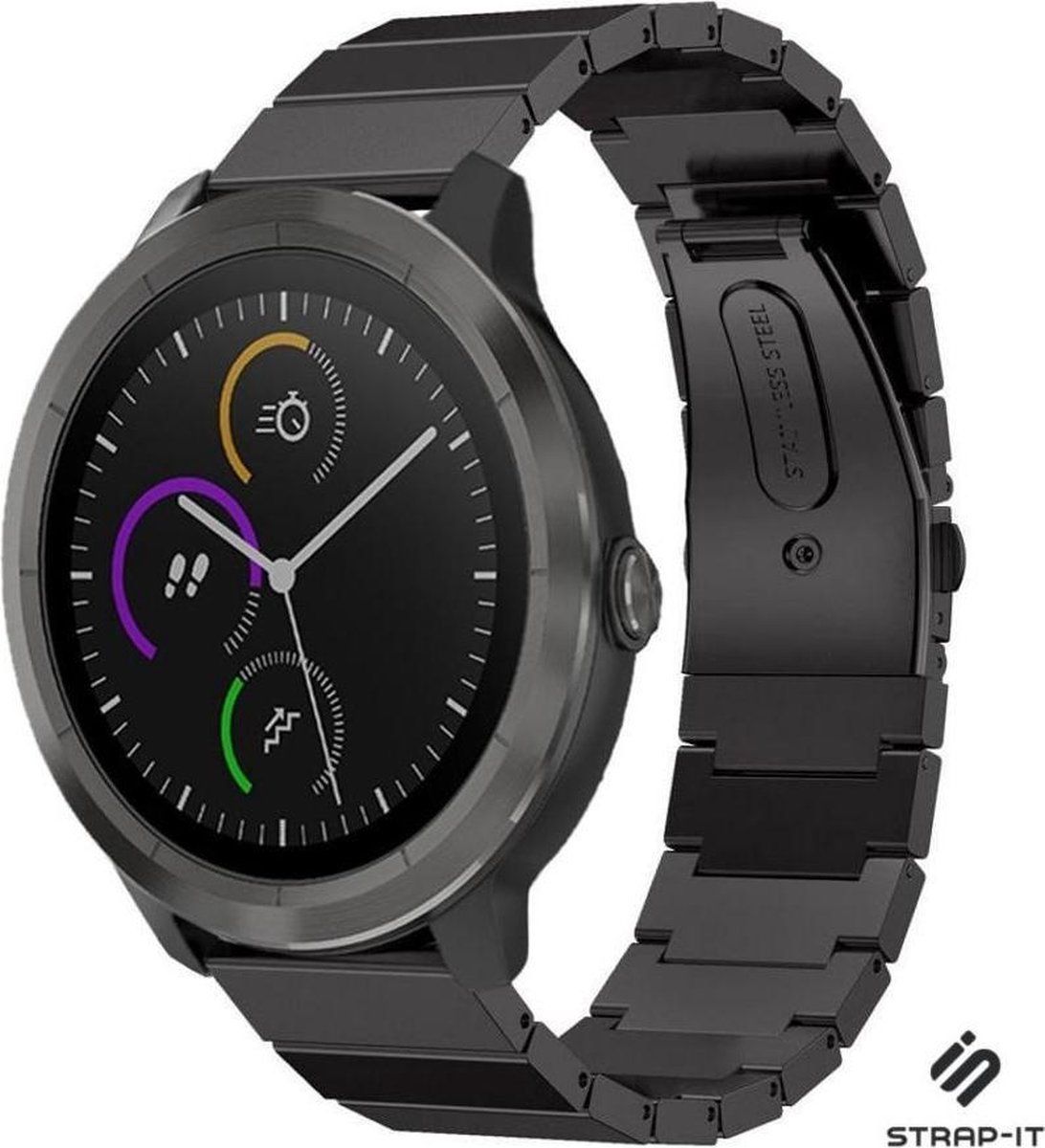 Strap-it Garmin Vivoactive 4 luxe metalen bandje - zwart