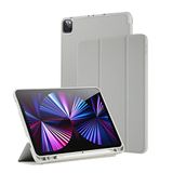 Merk Yeliot Hoes compatibel met iPad Pro 11 inch 2021/2020/2018, premium PU-leer, zachte TPU achterkant, folio case, cover, trifold standaard, beschermhoes met penhouder, grijs