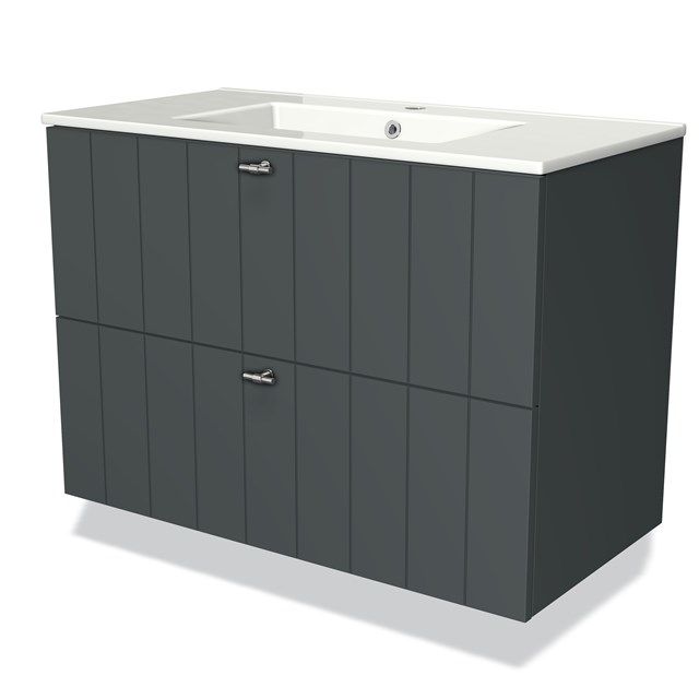 Maxaro Badkamermeubel 90cm Modulo Donkergrijs 2 Lades Lamel Wastafel Keramiek