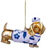 Vondels Ornament glass gold/Delft blue dog H9cm w/box