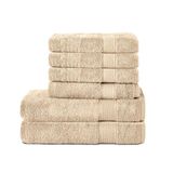 Komfortec Handdoekenset, 6 Stuks, 100% Katoen | 2 Badhanddoeken 70x140 cm en 4 Handdoeken 50x100 cm, Zachte en Sterk Absorberende Badstof Handdoeken, Beige